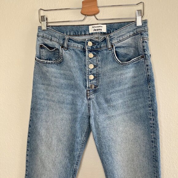 Reformation Womens High-Rise Button-Fly Liza High Straight jeans 29 - Picture 6 of 12